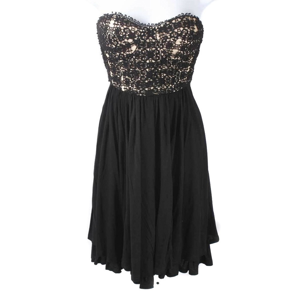 ANTHROPOLOGIE LIL Black Lace & Light Strapless Empire Waist Dress